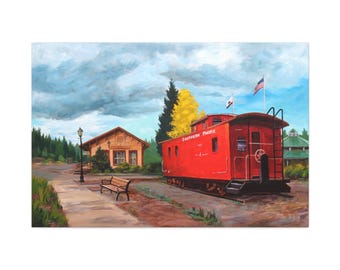 Downtown Colfax California Caboose - Canvas Stretched Print, 1.5''