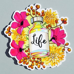 Life - Type 1 Diabetes Insulin Vial with Flowers Sticker