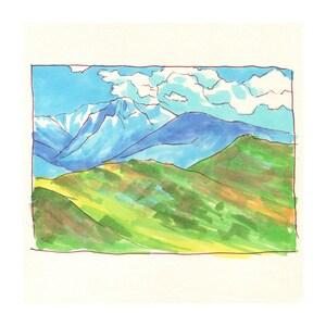 Fine Art Print - Southern California Landscape - Mt San Jacinto - Mountains - Marker Sketch