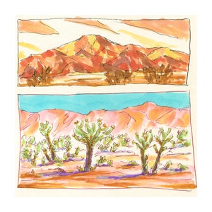 Fine Art Print - Joshua Tree National Park - Cactus Bloom - Southern California Landscape -  Marker Sketch