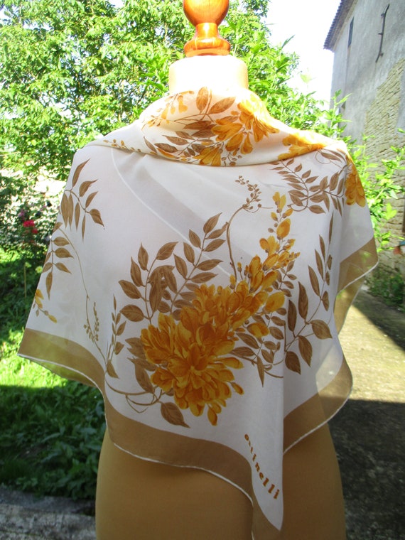 Foulard Vintage En Soie OSTINELLI - Vert - 75x79 Cm - Motif - Femme - Occasion
