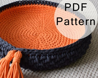 Crochet PATTERN -  Crochet Cat Basket, Pet Crochet Bed, Cat Bed, Tshirt Yarn Pattern, Crocheted Cat Bed, Pet Basket Tutorial, PDF Crochet