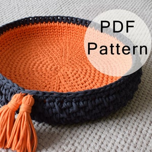 Crochet PATTERN -  Crochet Cat Basket, Pet Crochet Bed, Cat Bed, Tshirt Yarn Pattern, Crocheted Cat Bed, Pet Basket Tutorial, PDF Crochet