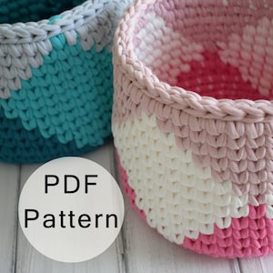 CROCHET PATTERN Crochet Basket Pattern, T-shirt Yarn Basket, Crocheted Basket, Tapestry Basket Tutorial, Tshirt Yarn Basket, Crochet Bowl image 1