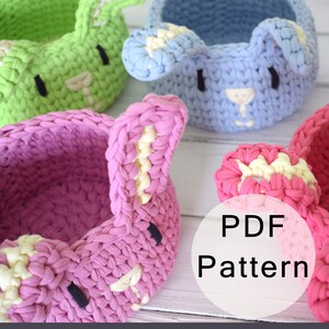 CROCHET PATTERN -  Easter Decor DIY, Easter Basket, Crochet Treat Basket, Rabbit Basket, Basket for Kids, Goodie Basket, Bunny Basket