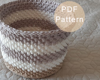 CROCHET PATTERN - large crocheted storage basket in three colors