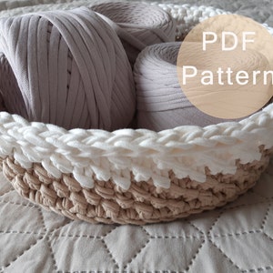 Patron au crochet PDF - Tutoriel de panier rond au crochet, Panier en laine pour t-shirt, Rangement au crochet, Patron au crochet, Panier en laine pour tshirt PDF