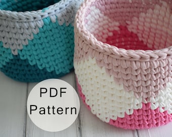 CROCHET PATTERN - Crochet Basket Pattern, T-shirt Yarn Basket, Crocheted Basket, Tapestry Basket Tutorial, Tshirt Yarn Basket, Crochet Bowl