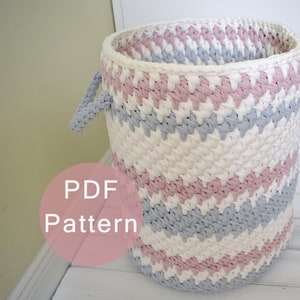 CROCHET PATTERN -  Crochet Basket Pattern, Crochet Hamper Pattern, Large Basket with Handles, Big Storage Basket Pattern, Tshirt Yarn Basket