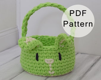 Treat basket Crochet PATTERN - Candy Crochet Basket, Easter Decor DIY, PDF Pattern, Bunny Basket,  from Tshirt Yarn, Easter Gift