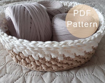 PDF Crochet pattern -  Crochet round basket tutorial, Basket from T-shirt Yarn, Crochet Storage, Crochet pattern, tshirt yarn basket PDF