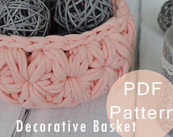 Open work Basket CROCHET PATTERN -  jasmine stitch basket Tutorial, decorative mini basket PDF pattern