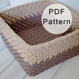 CROCHET PATTERN -  Crochet Basket Pattern, Square Basket from T-shirt Yarn, Rectangular Basket Pattern, Tshirt Yarn Basket, Crohet Storage