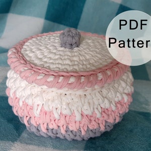 PDF crocet basket pattern Crocheted Basket with cover PDF Tutorial Mini Basket Round Basket from T-shirt Yarn with Lid Crocheted Storage