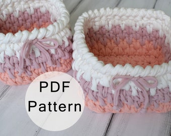 Treat basket CROCHET PATTERN -  Mini Candy Basket Pattern, Square Basket from T-shirt Yarn, Crocheted Bathroom Storage, PDF