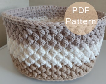 CROCHET PATTERN -  Crochet Basket Pattern, Storage Basket PDF, Round Basket Pattern, Tshirt Yarn Basket, T-shirt Yarn Crochet Storage Bin