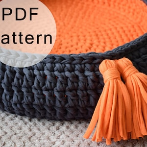 Crochet PATTERN -  Crocheted Cat Bed, Cat Basket, T-shirt Yarn Basket, Crochet Basket, Pet Bed, Pet Basket Tutorial