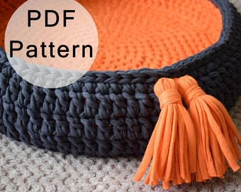 Crochet PATTERN -  Crocheted Cat Bed, Cat Basket, T-shirt Yarn Basket, Crochet Basket, Pet Bed, Pet Basket Tutorial