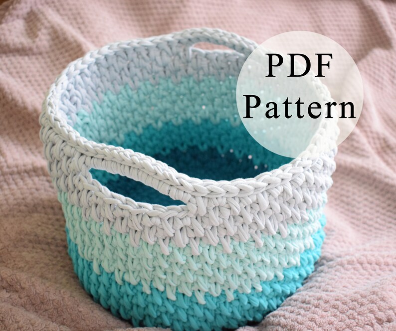CROCHET PATTERN Crochet Storage Bin Large Basket with Handles Crochet Basket Pattern Big Storage Basket Pattern Tshirt Yarn Basket