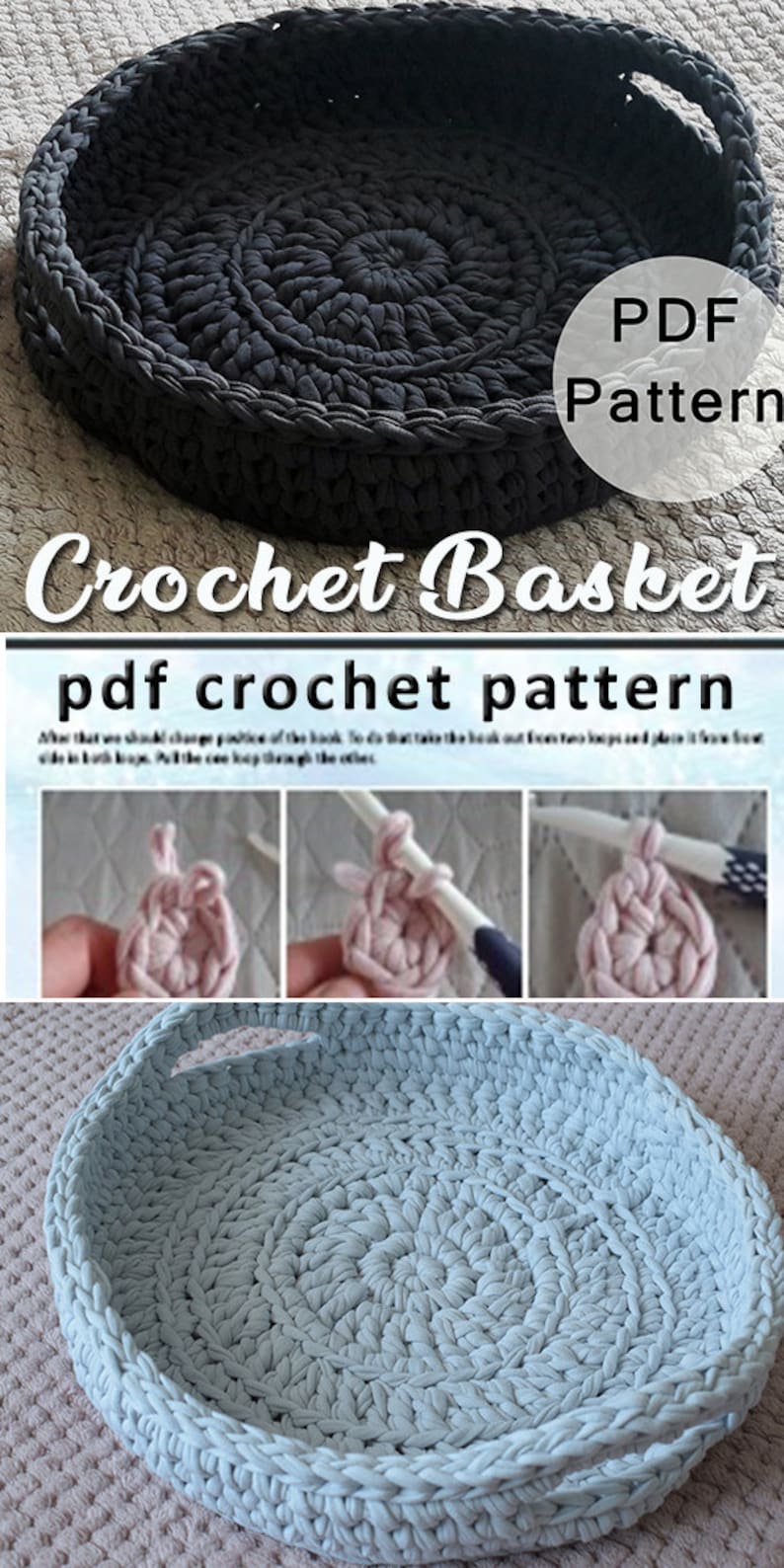 CROCHET PATTERN flat basket from Tshirt yarn crocheted Etsy