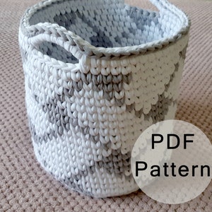 CROCHET PATTERN - Crochet Basket Pattern, Interior Basket, Tapestry Basket Tutorial, T-shirt Yarn Basket, T shirt Yarn Project, Storage Bin