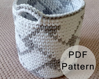 CROCHET PATTERN - Crochet Basket Pattern, Interior Basket, Tapestry Basket Tutorial, T-shirt Yarn Basket, T shirt Yarn Project, Storage Bin