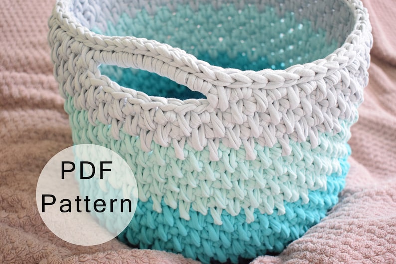 CROCHET PATTERN Crochet Storage Bin Large Basket with Handles Crochet Basket Pattern Big Storage Basket Pattern Tshirt Yarn Basket