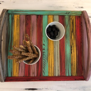 Colourful Wood Tray | Serving Tray | Lightweight and stable | Rainbow Colors | Bed Tray | Breakfast Tray | Coffee Shop | Vintage | Unique