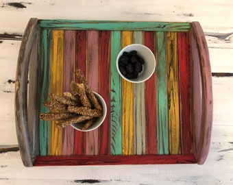 Colourful Wood Tray | Serving Tray | Lightweight and stable | Rainbow Colors | Bed Tray | Breakfast Tray | Coffee Shop | Vintage | Unique