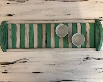 Long Wooden Serving Tray | Vintage Country Style Coffee Tray | Spring | Summer | Home Deco | Distressed | Rustic | Colourful |