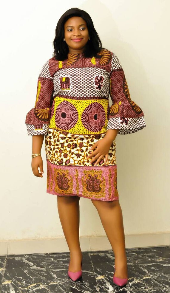 african print pencil dress