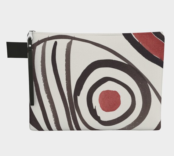 Goose Eye zipper carry-all, fashion clutch, purcse, gadget bag, Ukrainian, Pysanka, Trypilian, Abstract, Black & Brown, Neolithic Potter