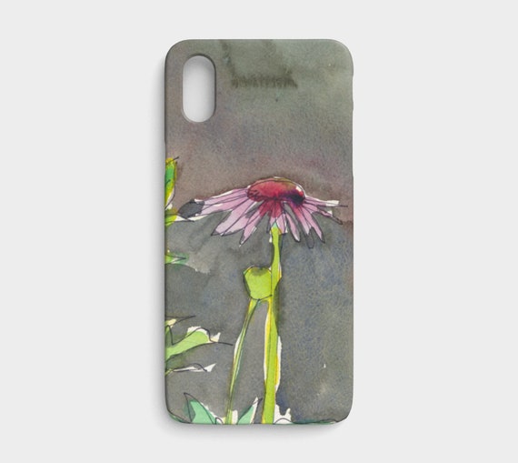 Pink & red coneflower iphone X/ XS device case, art phone case, watercolor phone case, floral phone case, modern, art to go
