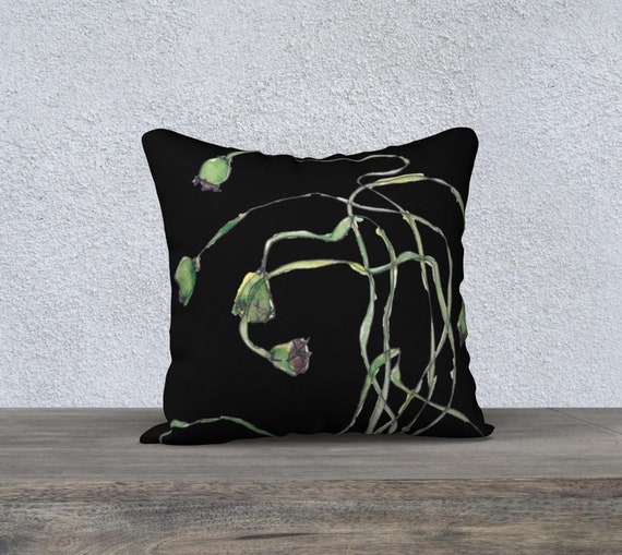 Poppy Seed Pods - Black, art pillow cover, decorative pillow cover, modern decor, modern Ukrainian, modern Polish, dramatic