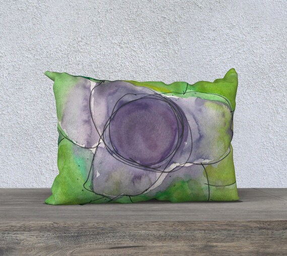 Slime Green and Purple decorative pillow cover, accent pillow, art pillow, fun, young, modern, bromeliad, lime green, botanical, watercolor