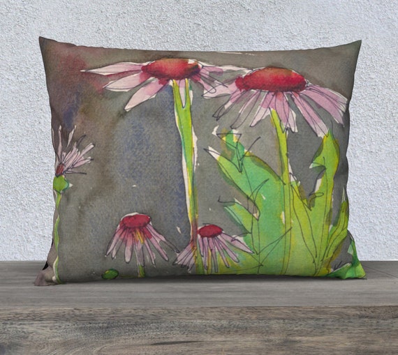 Pink & Red Coneflowers, art pillow, decorative pillow cover, modern decor, watercolour, Vancouver Coal Harbour