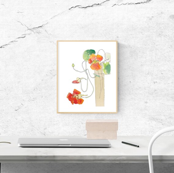 Nasty Nasturtium floral art print, nature, flower, watercolour, ink, archival print, botanical art, giclee on paper, contemporary wall art
