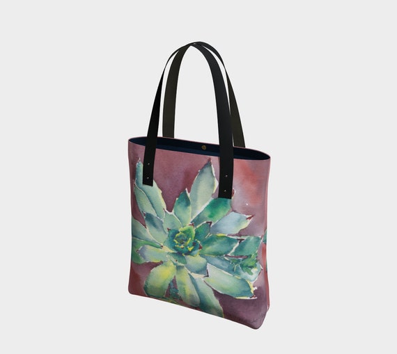 Hen & Chicks tote bag, succulents, terracotta, watercolour, plants