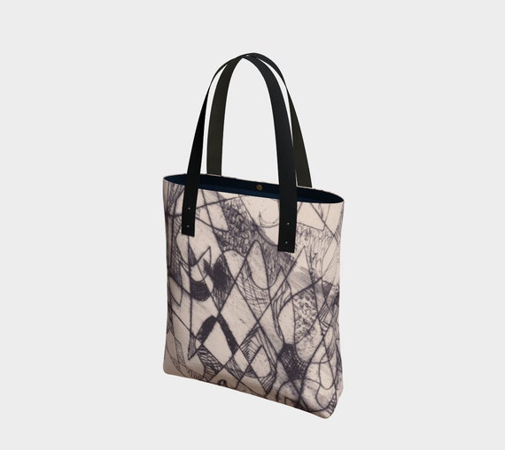 Florentine Lines Bag, tote, black and beige, off-white, tan, sophisticated, art bag, statement bag, abstract, geometric