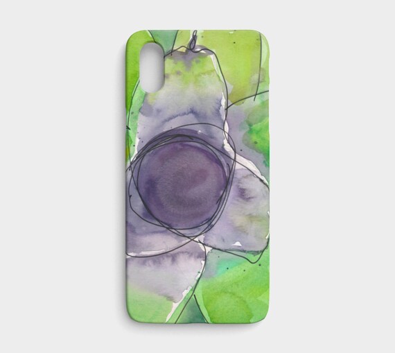 iPhone X/XS green & purple bromeliad phone case, art to go device case, art phone case, watercolor phone case, modern, bold, colourful