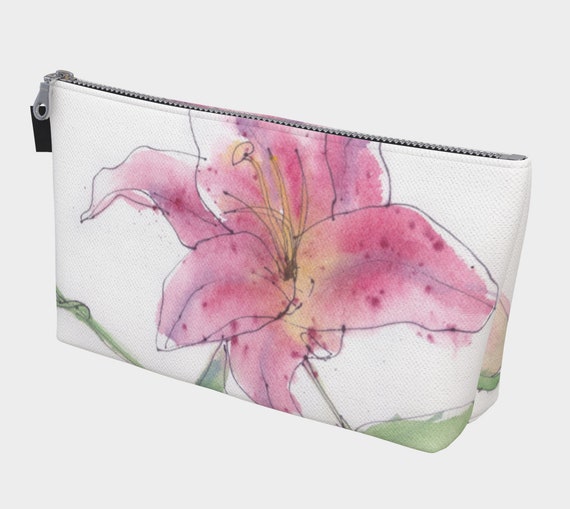 Lily toiletry bag, cosmetic bag. watercolour, modern watercolour