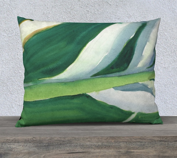 Variegated Leaves Large Rectangle art pillow cover, fresh green, modern decor, watercolour