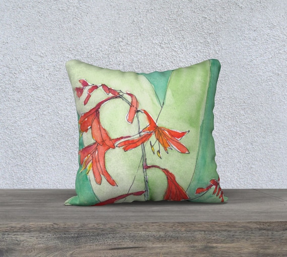 Vancouver Orange and Green, decorative pillow cover, modern decor, watercolor