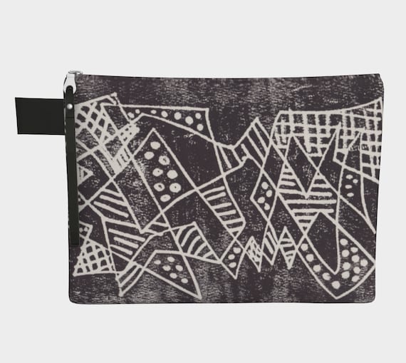 Black & White Lines Dots zippered carry-all, gadget bag, multi purpose, art to go, statement bag, abstract, geometric, clutch, purse