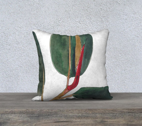 Rubber Plant White background Square pillow cover, art pillow, accent pillow, statement, dark green, sophisticated