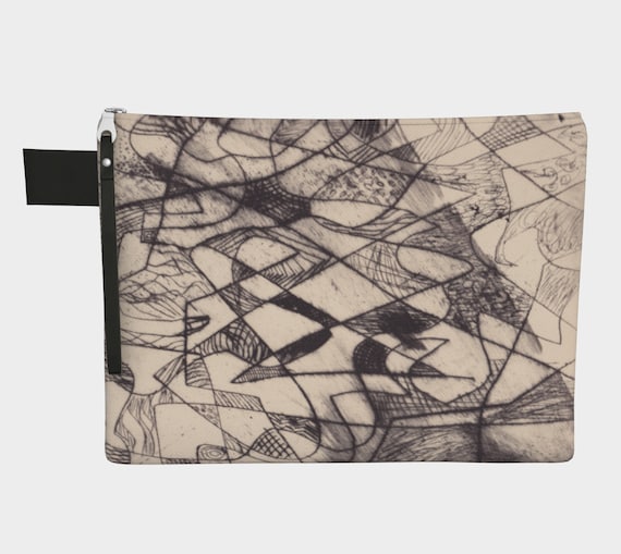 Florentine Lines Zipper Carry-All, clutch, purse, Modern, Abstract, Italy, gadget case, multi purpose carry all, Black and Tan,