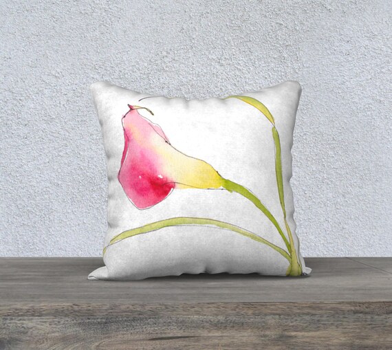 Red & Yellow Calla, Tropical Pillow Cover, Decorative Pillow Cover, Modern Home Decor, Watercolour, Exotic