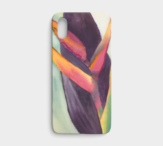 Heliconia & Leaf iphone X/XS, watercolor phone cover, art phone case, colourful, floral, modern, tropical, exotic, art to go