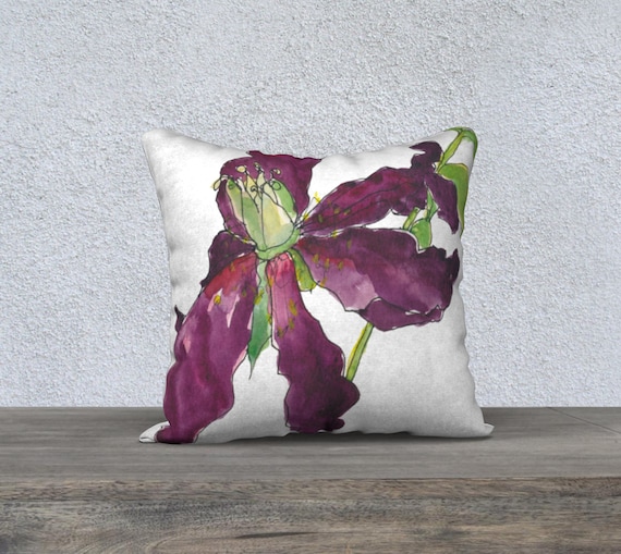 burgundy Tree Peony art pillow, decorative accent pillow, watercolour, sophisticated, memento mori