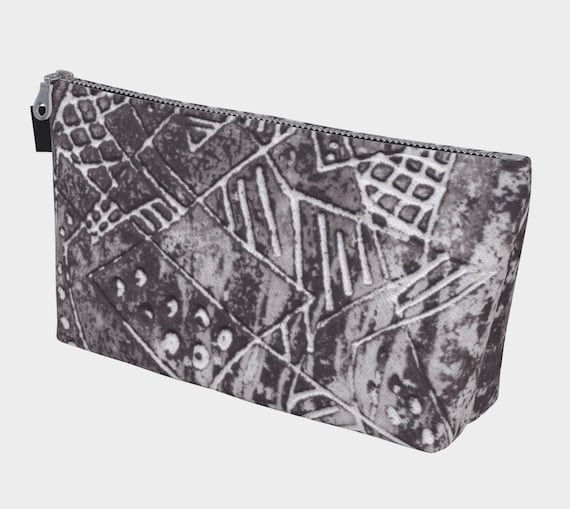 Gray intersecting lines toiletry bag, cosmetic bag, multipurpose bag, modern, abstract